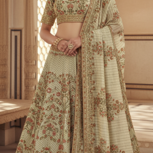 Sage Green Floral Silk Lehenga Choli
